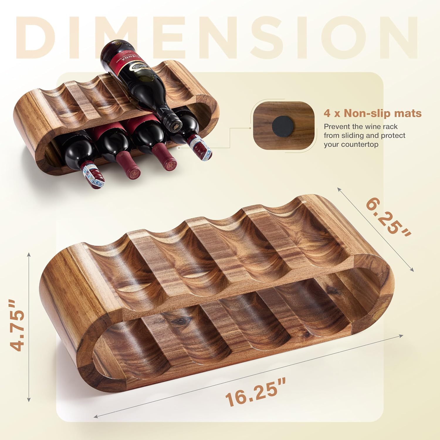 BLUEWEST Wooden Countertop Wine Rack – 8-Bottle Acacia Wine