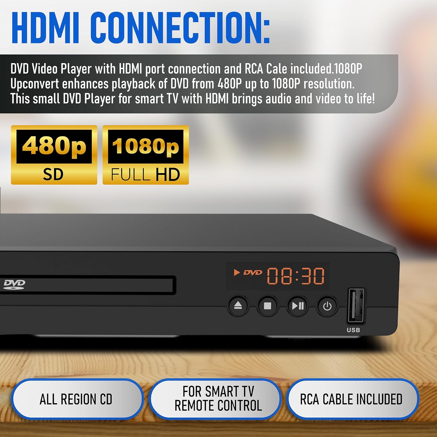 Philips DVD Players for TV with HDMI Port 1080P All Region HD DVD Player for Smart TV USB
