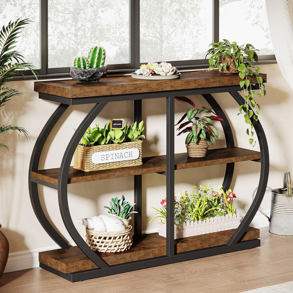 Tribesigns 41.3" Console Table, Industrial 3-Tier Entryway Table with Arched Metal Frame and Storage