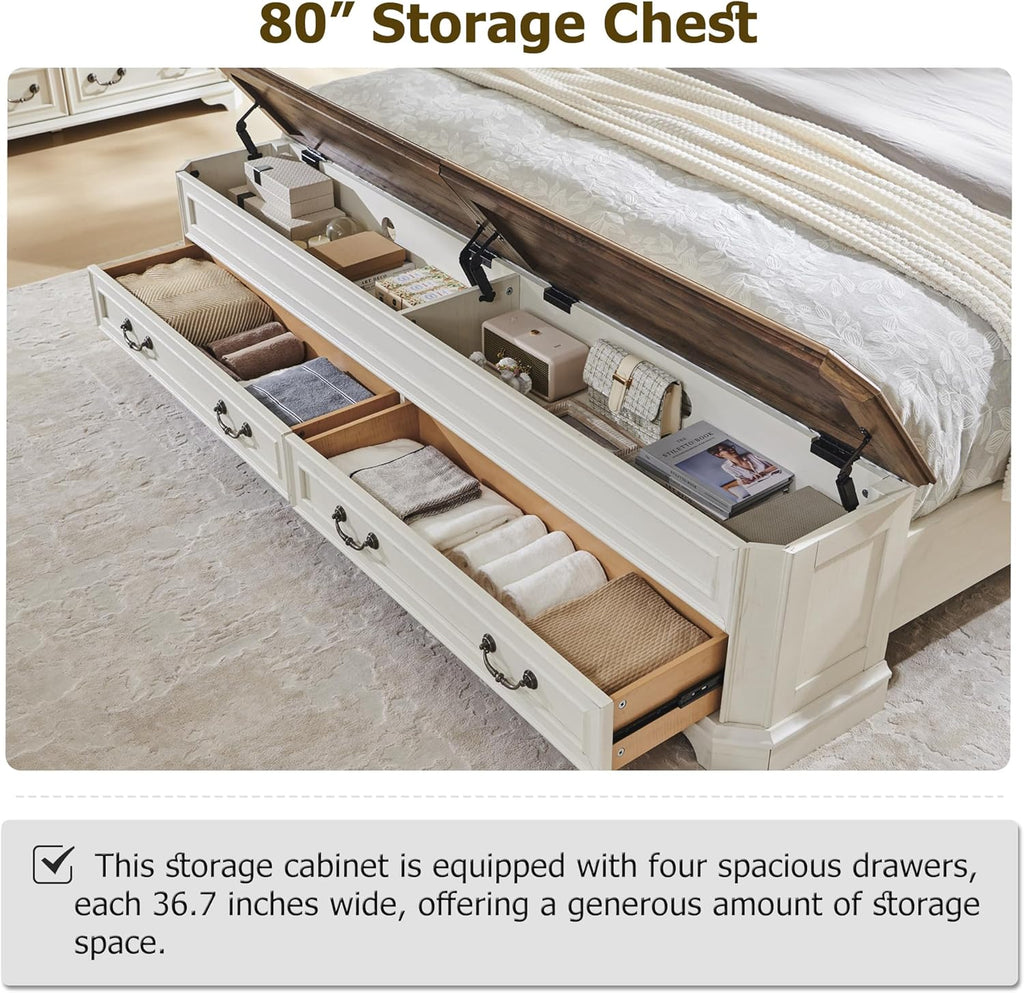 Aitjunz Farmhouse King Size Bed Frame with 51" Tall Headboard, Wood Platform Bed Frame with 20"