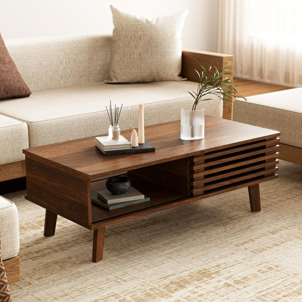 Mid Century Modern Coffee Table, Wood Coffee Table with Storage