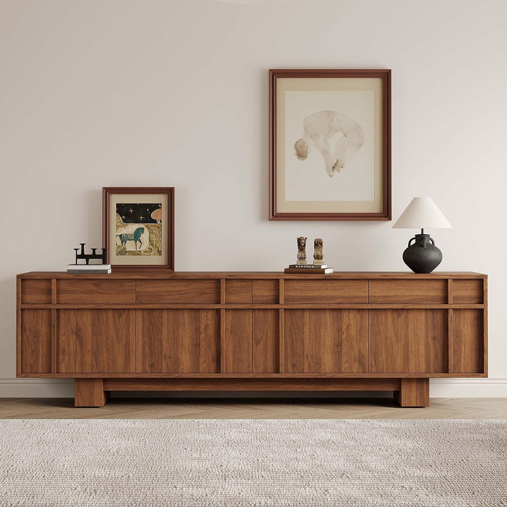 70.87" TV Stand with Storage and Shelves for 55-70 inch TV, Wood Entertainment Center with Doors