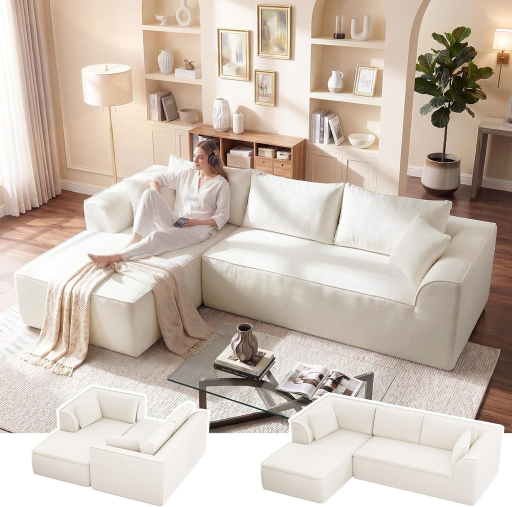 Vesgantti 106" Cloud Couch Sectional Modular Sofa, Deep Seat Comfy Cloud Couch Chenille Memory Foam Sofa