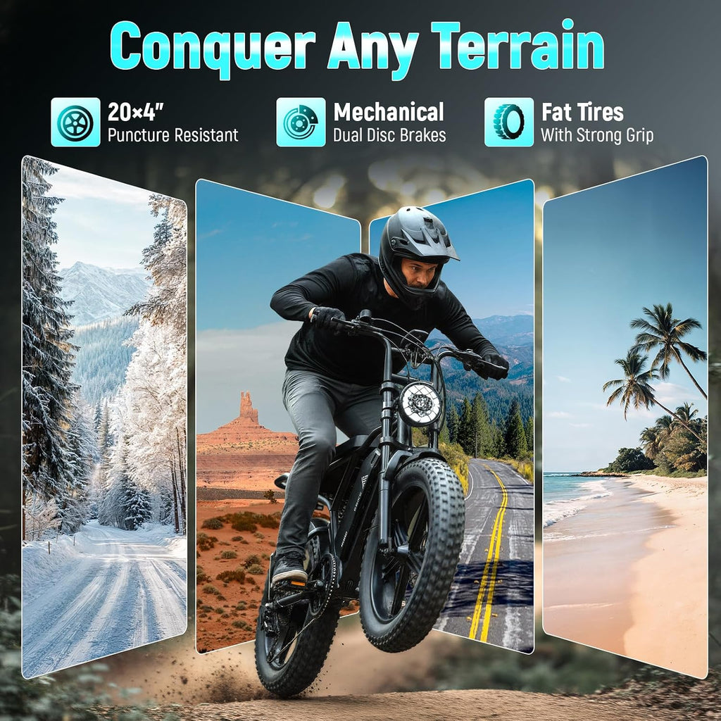 TST Electric Bike for Adults 1500W Peak 20" Fat Tire All-Terrain E-Bike 60 Miles Electric Dirt Bike