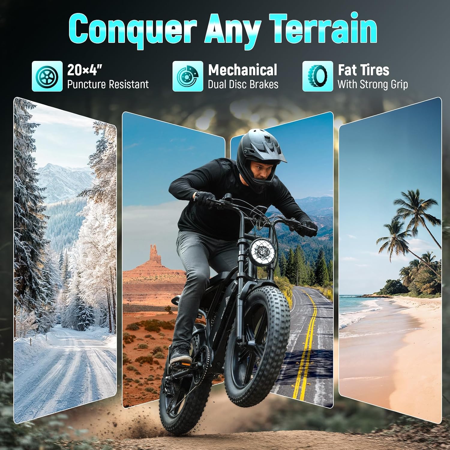 TST Electric Bike for Adults 1500W Peak 20" Fat Tire All-Terrain E-Bike 60 Miles Electric Dirt Bike