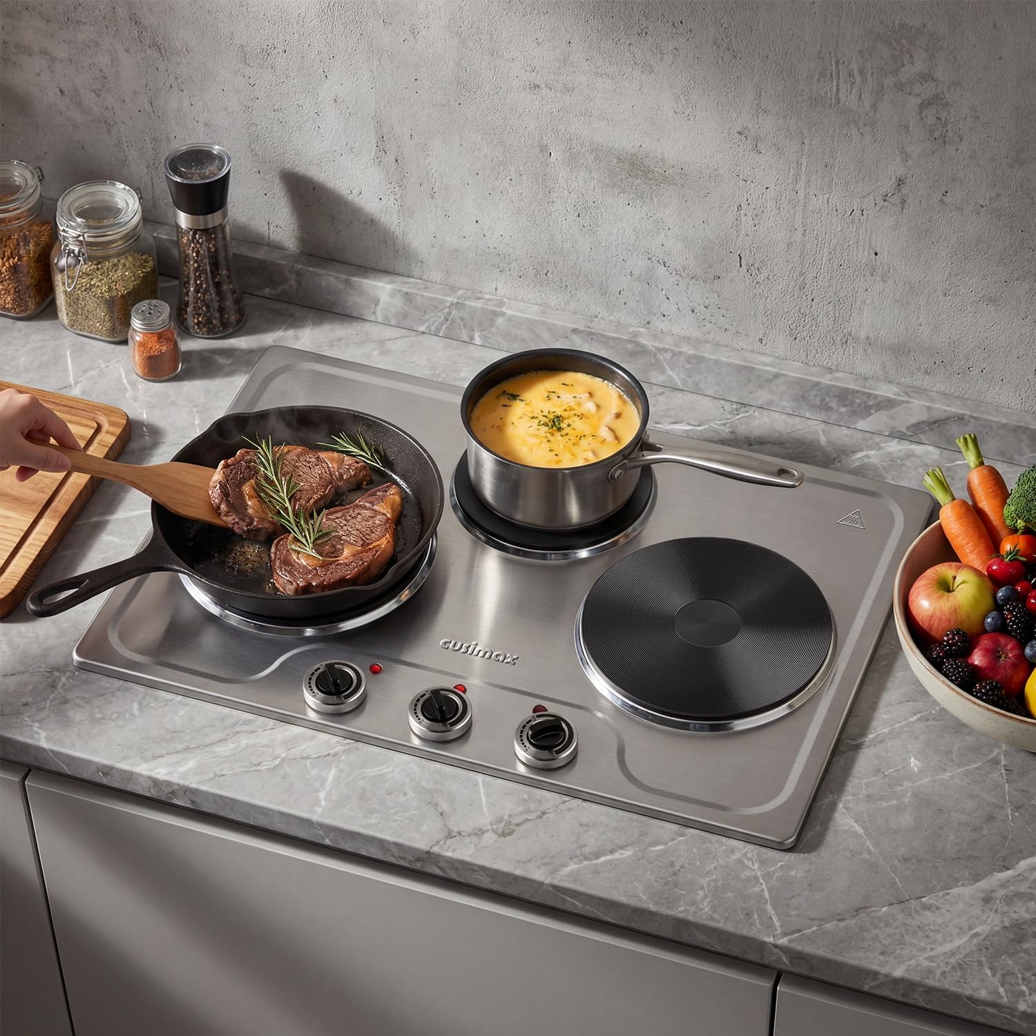 CUSIMAX Electric Hot Plate for Cooking,1800W Triple Burner Portable Electric Stove
