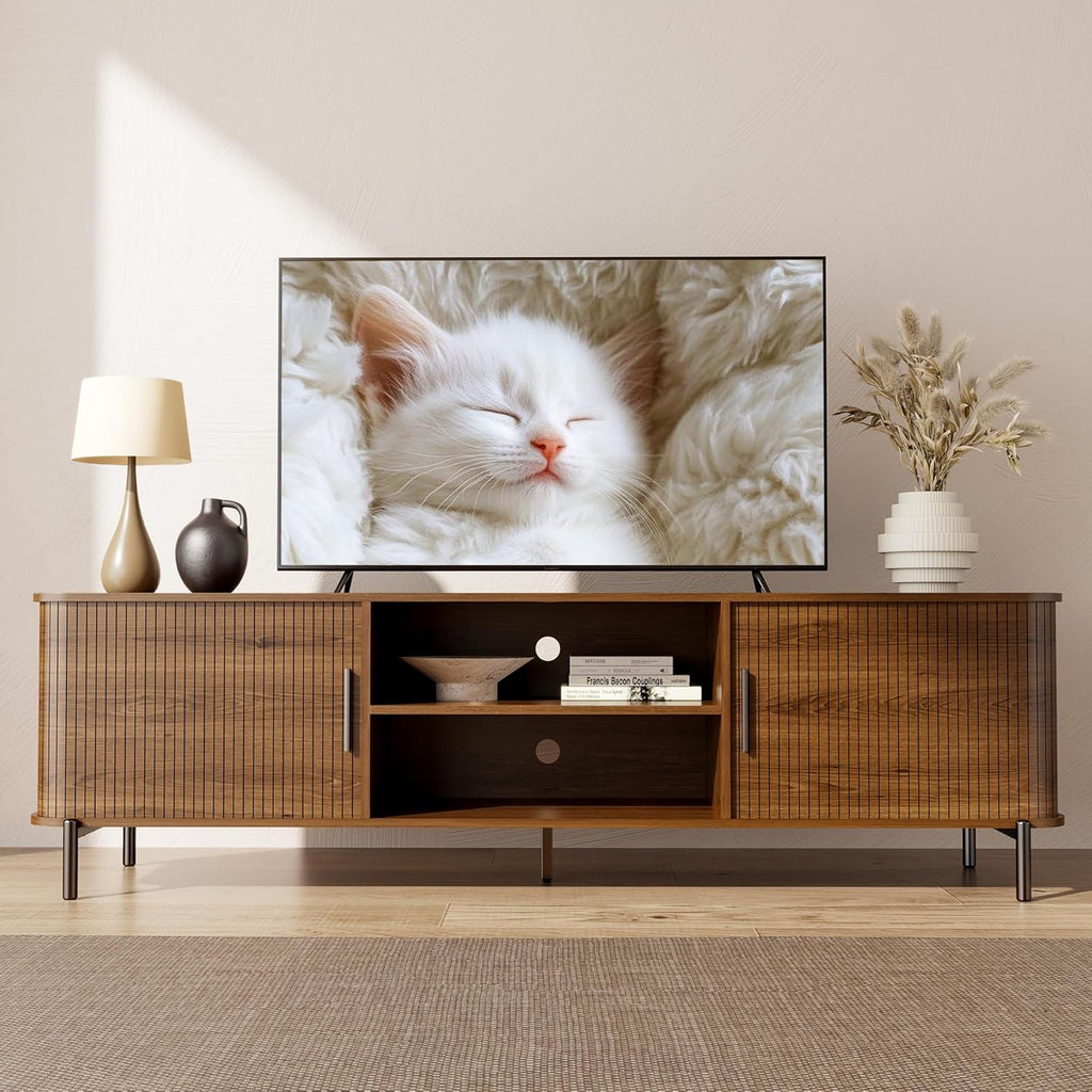 70" Mid-Century Fluted TV Stand with Storage, Modern Entertainment