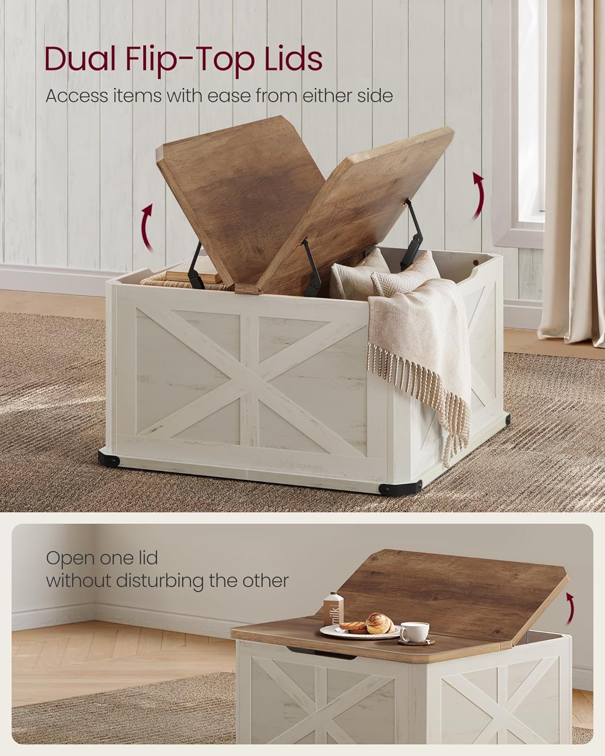 VASAGLE LIRY Collection - Farmhouse Coffee Table with Storage, Square Coffee Table for Living Room