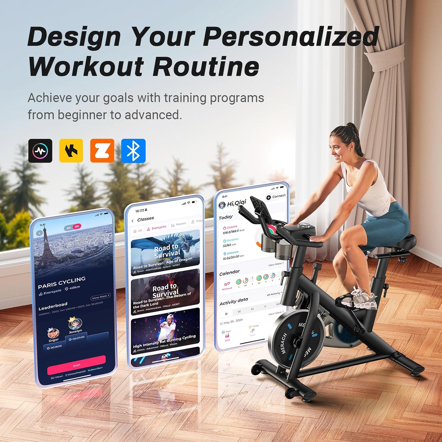 Merach Exercise Bike, Magnetic Friction Stationary Bike with Brake Pad and Exclusive App