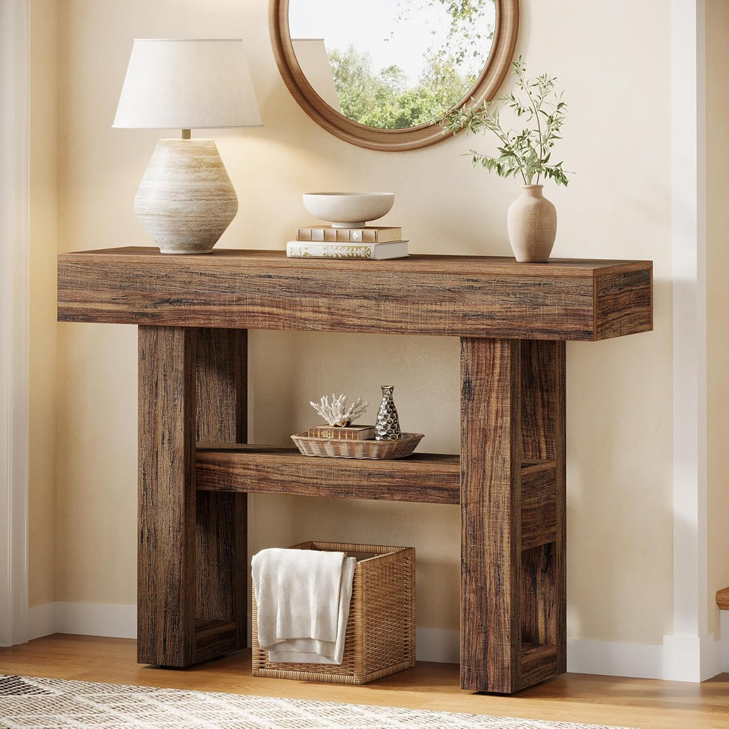 Tribesigns 41.34-Inch Farmhouse Console Table, 2-Tier Narrow Sofa