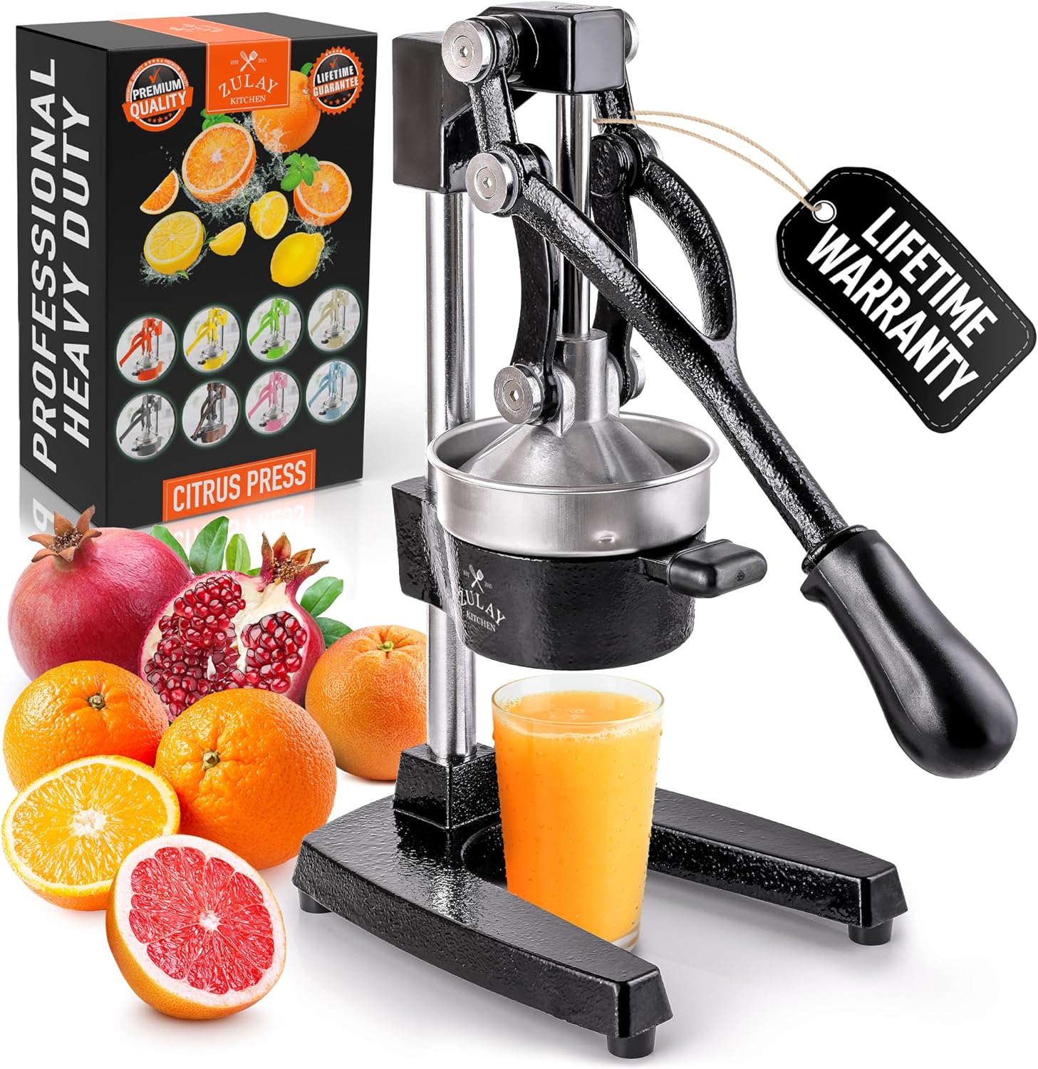 Zulay Kitchen Cast Iron Juicer - Heavy Duty Manual Juicer with Detachable Strainers for Easy Cleaning