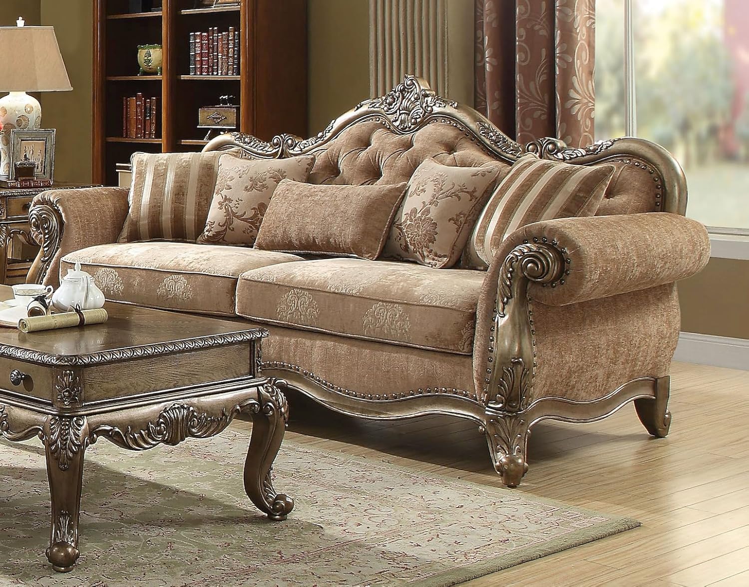 4-Piece Living Room Set Include Sofa w/ 5 Pillows, Loveseat w/ 2 Pillows, Chair w/ 1 Pillow