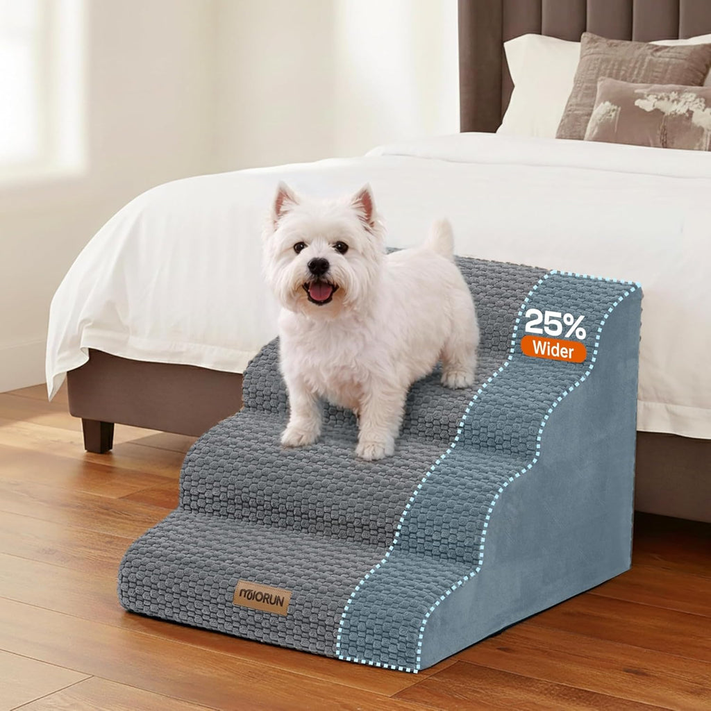 Extra Wide 4-Step Dog Stairs for Bed & Couch 18" H, More Stable Non-Slip Pet Steps