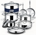 LEGEND COOKWARE 5-Ply Stainless Steel Cookware Set, 14-Piece Pots and Pans Set