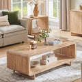IFGET 48" Modern Coffee Table, 2-Tier Minimalist Center Table with Storage Shelf, Curved Profile Design
