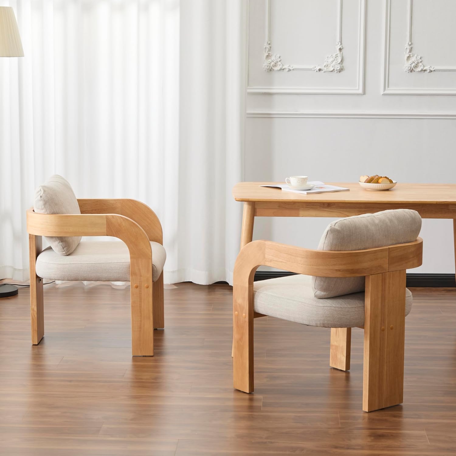 Christopher Knight Home Yorick Modern Dining Chair Set of 2 with Cushion, Solid Wood Dining Room Armchair Set