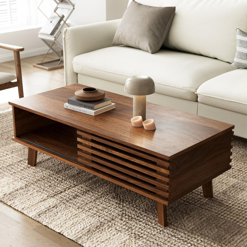 Mid Century Modern Coffee Table, Wood Coffee Table with Storage