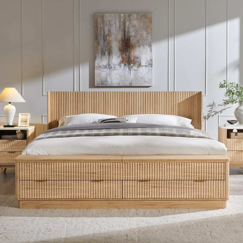 T4TREAM Fluted King Size Bed Frame with Wingback Headboard