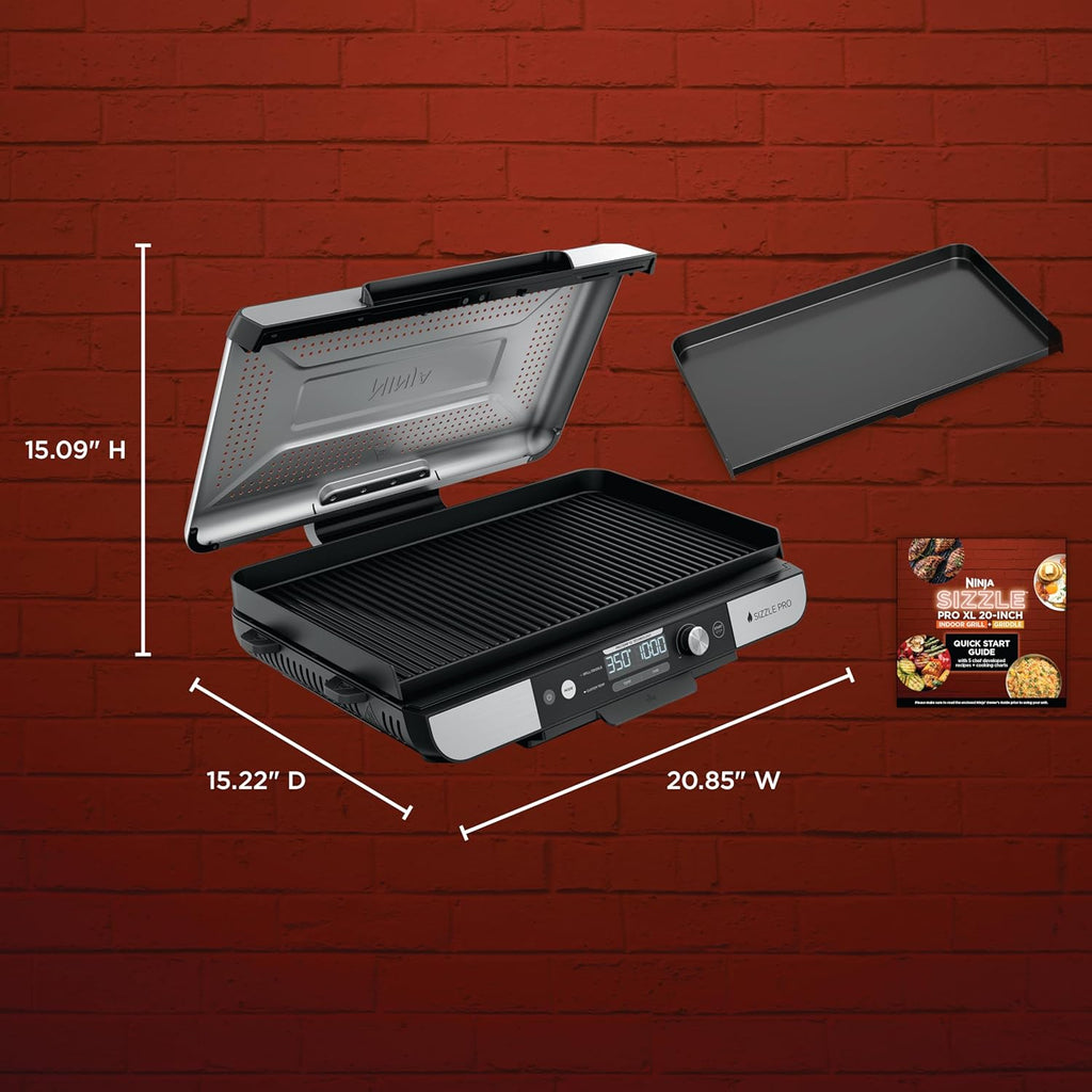 Ninja Sizzle Pro XL 20-Inch Indoor Griddle + Grill, Detachable Ventilated Lid, Grease Control