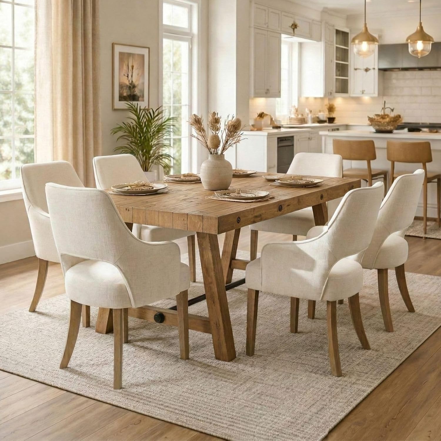 7-Piece Farmhouse Wooden Dining Room Table Set for 6, 59" Reclaimed Wood Dining Table