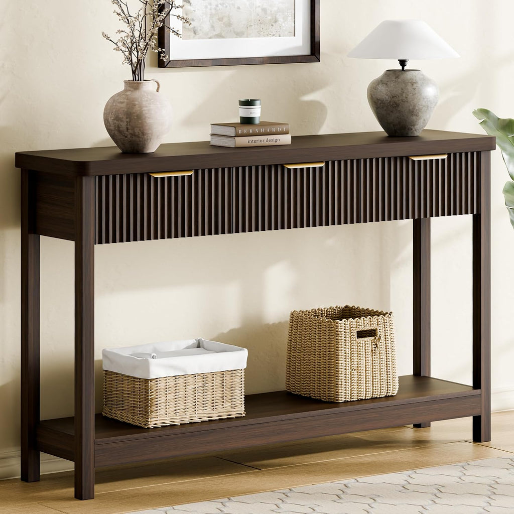 51" Fluted Console Table for Entryway, Entryway Table with 3 Wooden Drawers, Farmhouse Behind Sofa Table