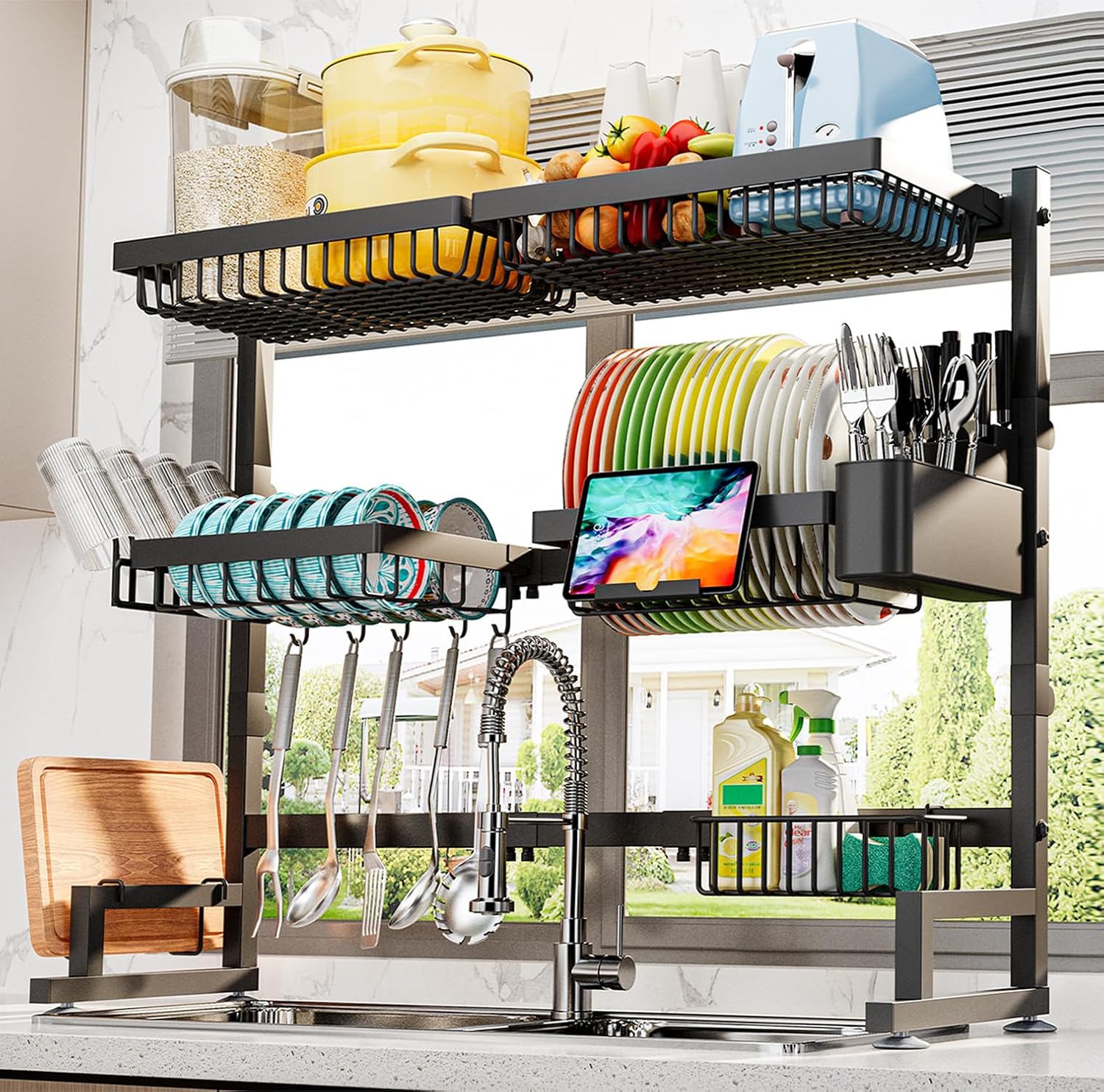 ADBIU Over The Sink Dish Drying Rack (Expandable Height and Length)