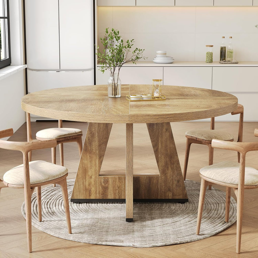 LITTLE TREE Round Dining Table for 4-6 People, 47 Inches Dining Room Table with Wooden Pedestal Base