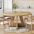 LITTLE TREE Round Dining Table for 4-6 People, 47 Inches Dining Room Table with Wooden Pedestal Base