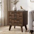 Smart FENDEE Nightstand with 2 Embossed Checkerboard Pattern Drawers, Bedside Table with Solid Wood Legs