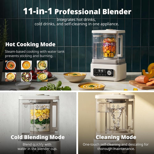 AIRMSEN 11-in-1 Steam Heating Glass Blender for Kitchen, 1200W Professional Countertop Blender with 68oz Removable Water Tank