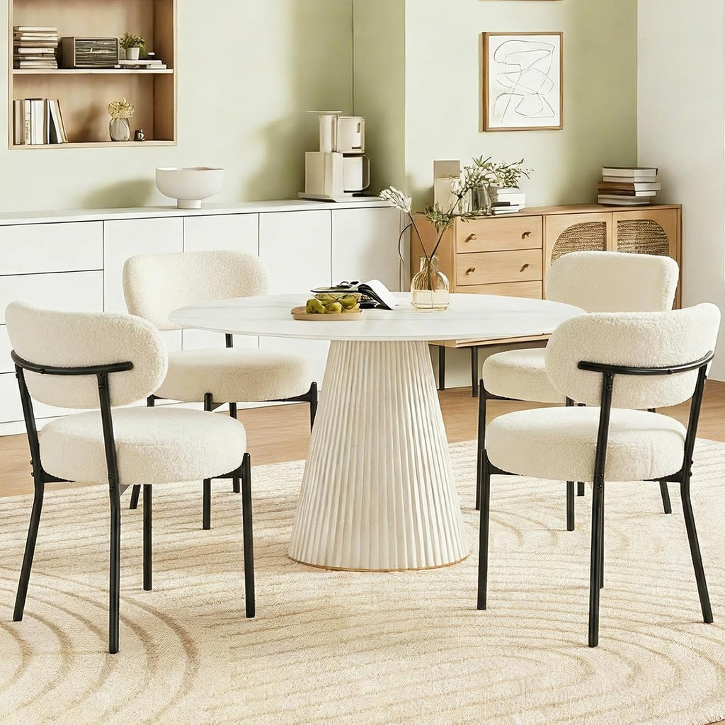DUMOS Dining Chairs Set of 4, Mid Century Modern Chair Round Upholstered Curved Backrest,