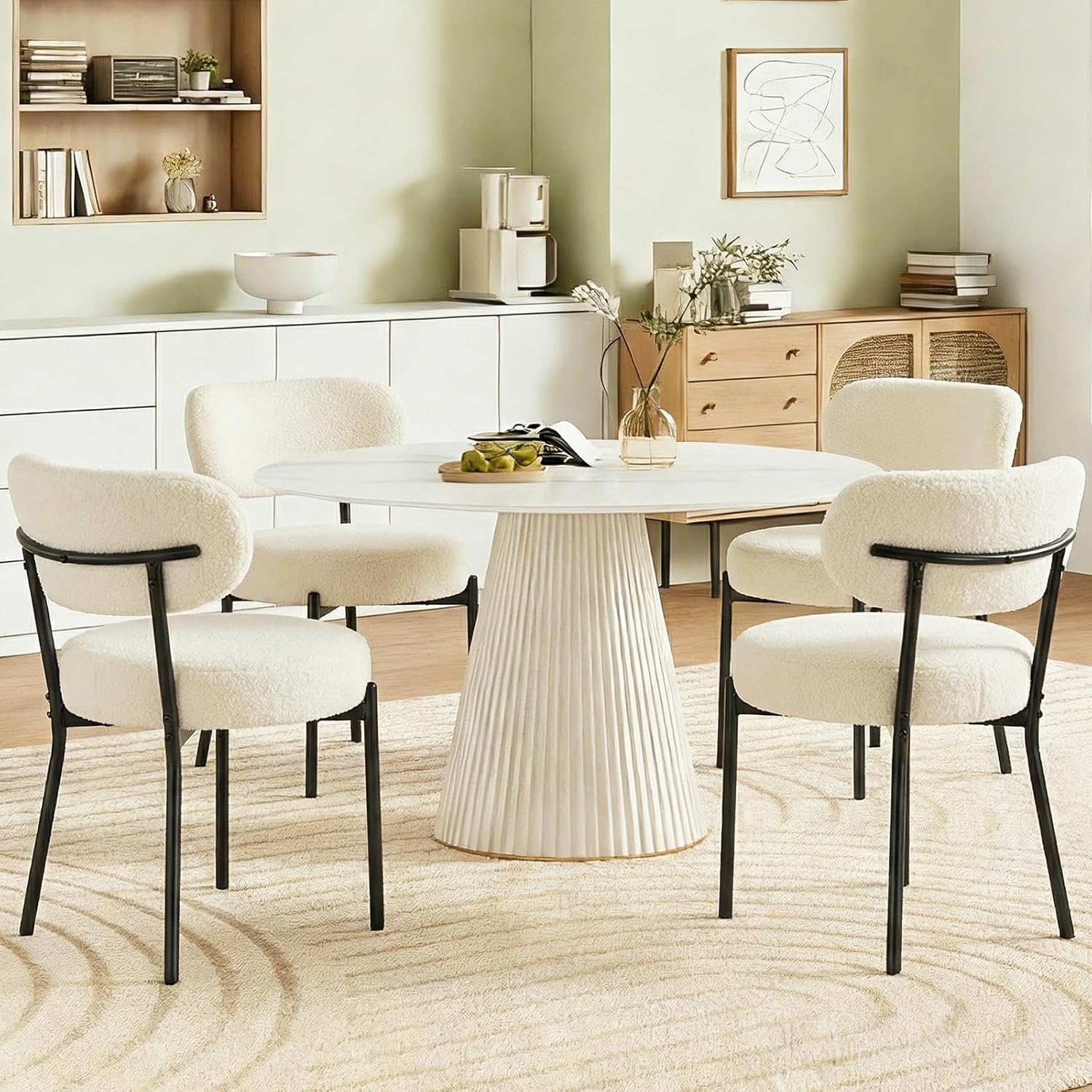 DUMOS Dining Chairs Set of 4, Mid Century Modern Chair Round Upholstered Curved Backrest,