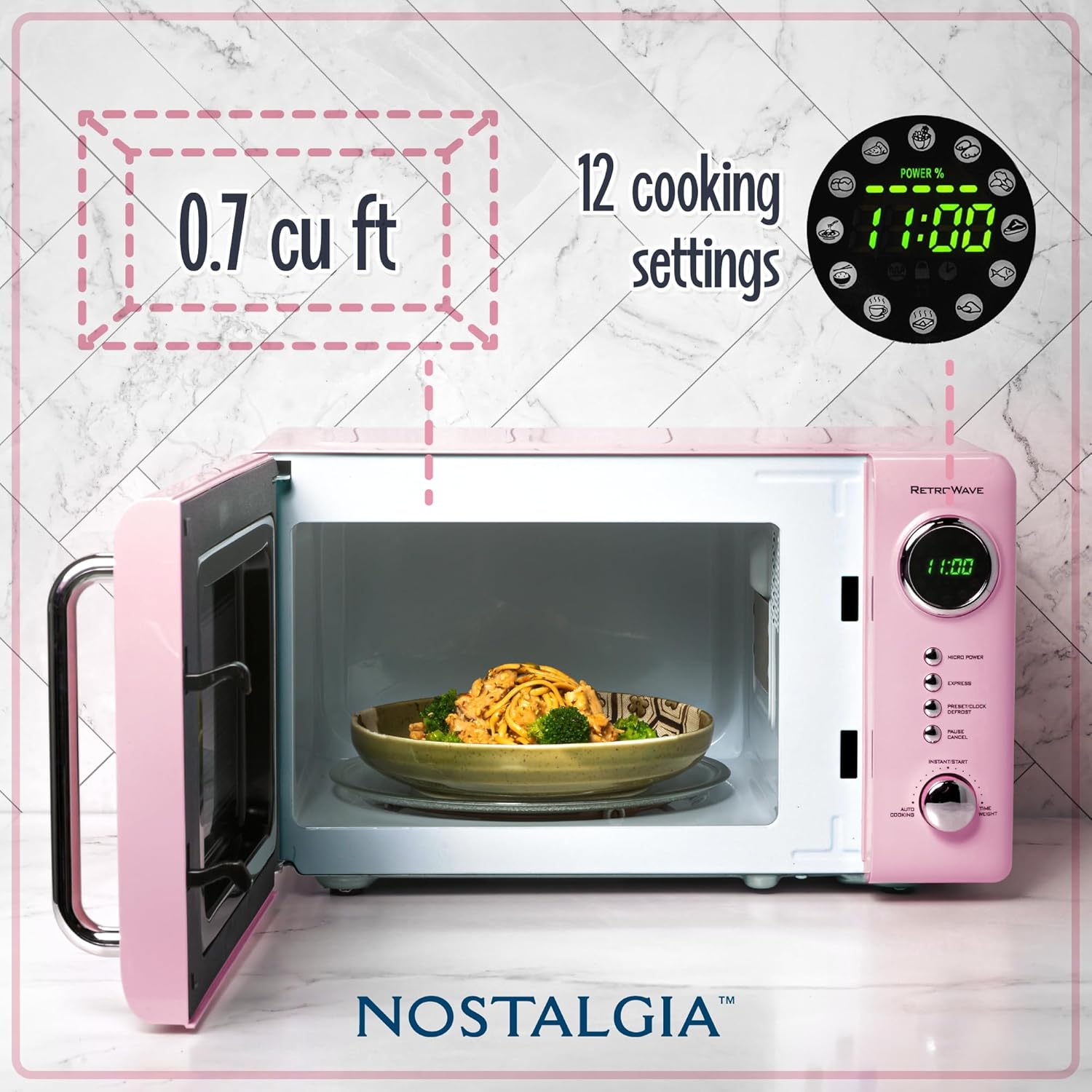 Nostalgia Countertop Microwave Oven with Easy Clean Interior -