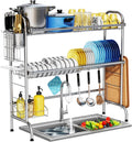 HOWDIA Stainless Steel 2-Tier Over The Sink Dish Drying Rack with Utensil Holder