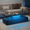 Modern Coffee Table, 40 Inches Coffee Tables with 16 Colors LED Lights, 2 Tier Rectangular Center Table, Large Storage Space