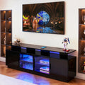 70 Inch Black TV Stand for Living Room, LED Entertainment Center