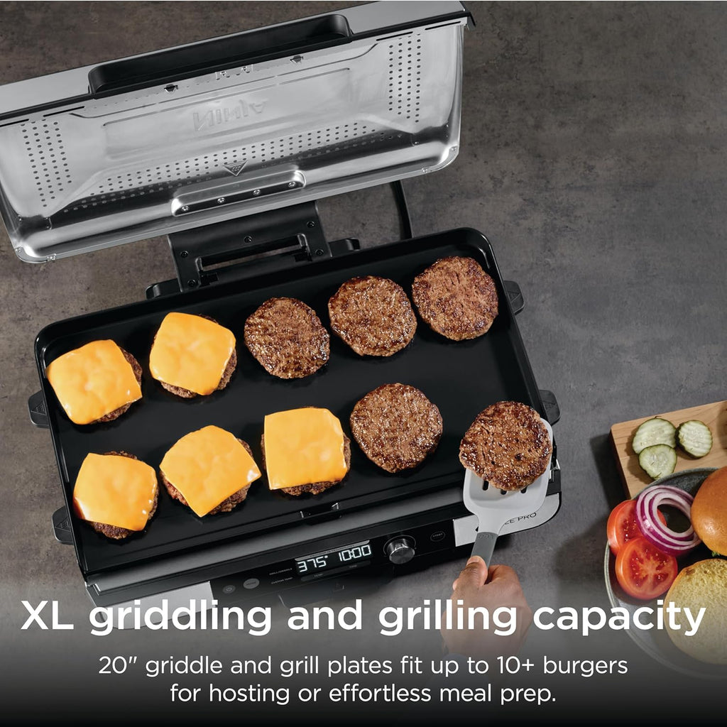 Ninja Sizzle Pro XL 20-Inch Indoor Griddle + Grill, Detachable Ventilated Lid, Grease Control