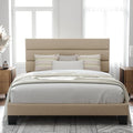 Allewie Queen Size Platform Bed Frame with Fabric Upholstered Headboard and Wooden Slats