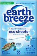 Earth Breeze Laundry Detergent Sheets Fresh Scent - 60 Loads Eco Liquidless Soap - Travel-Friendly for Hot & Cold Cycles