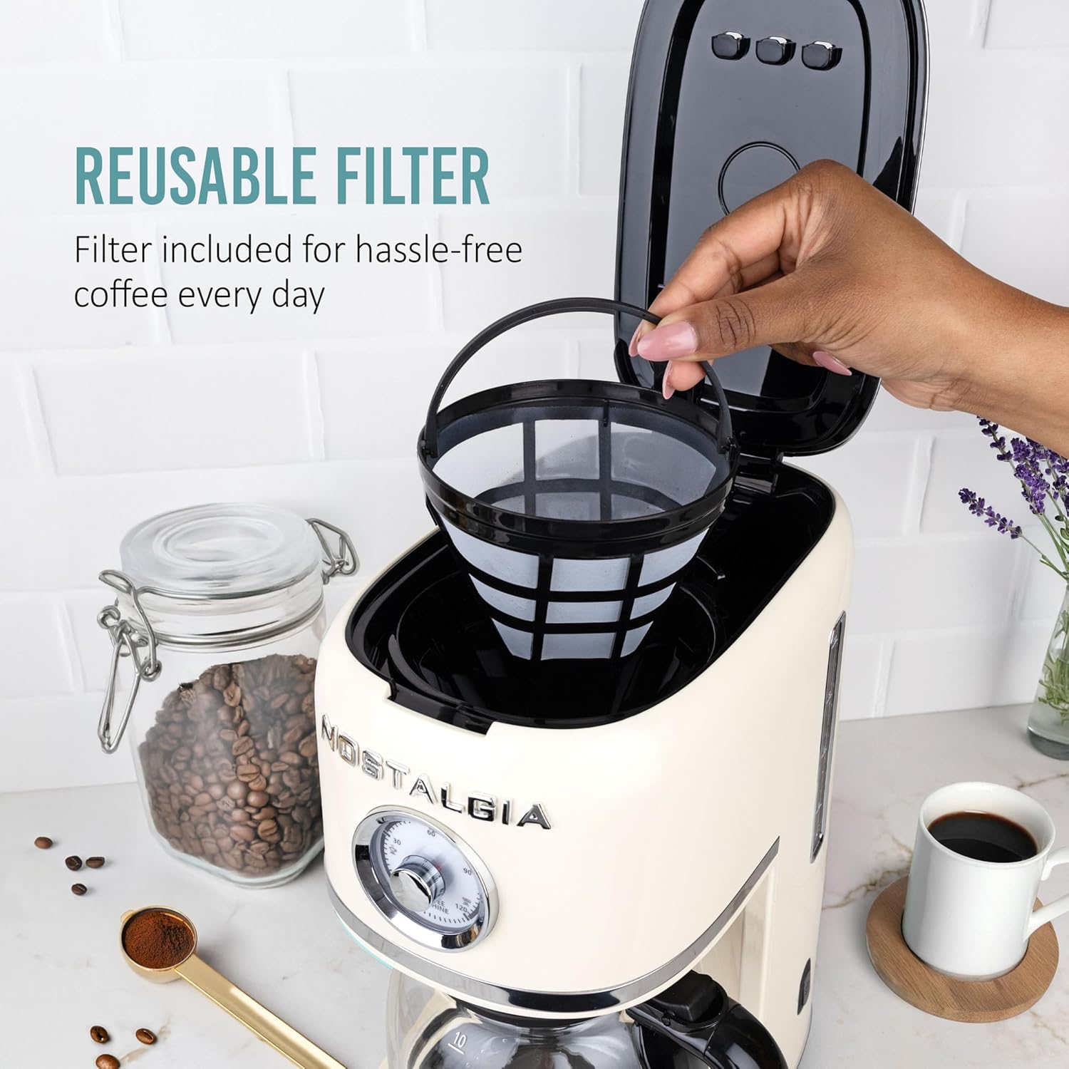Nostalgia Classic Retro 10 Cup Coffee Maker - One-Touch Drip Brew, Reusable Filter