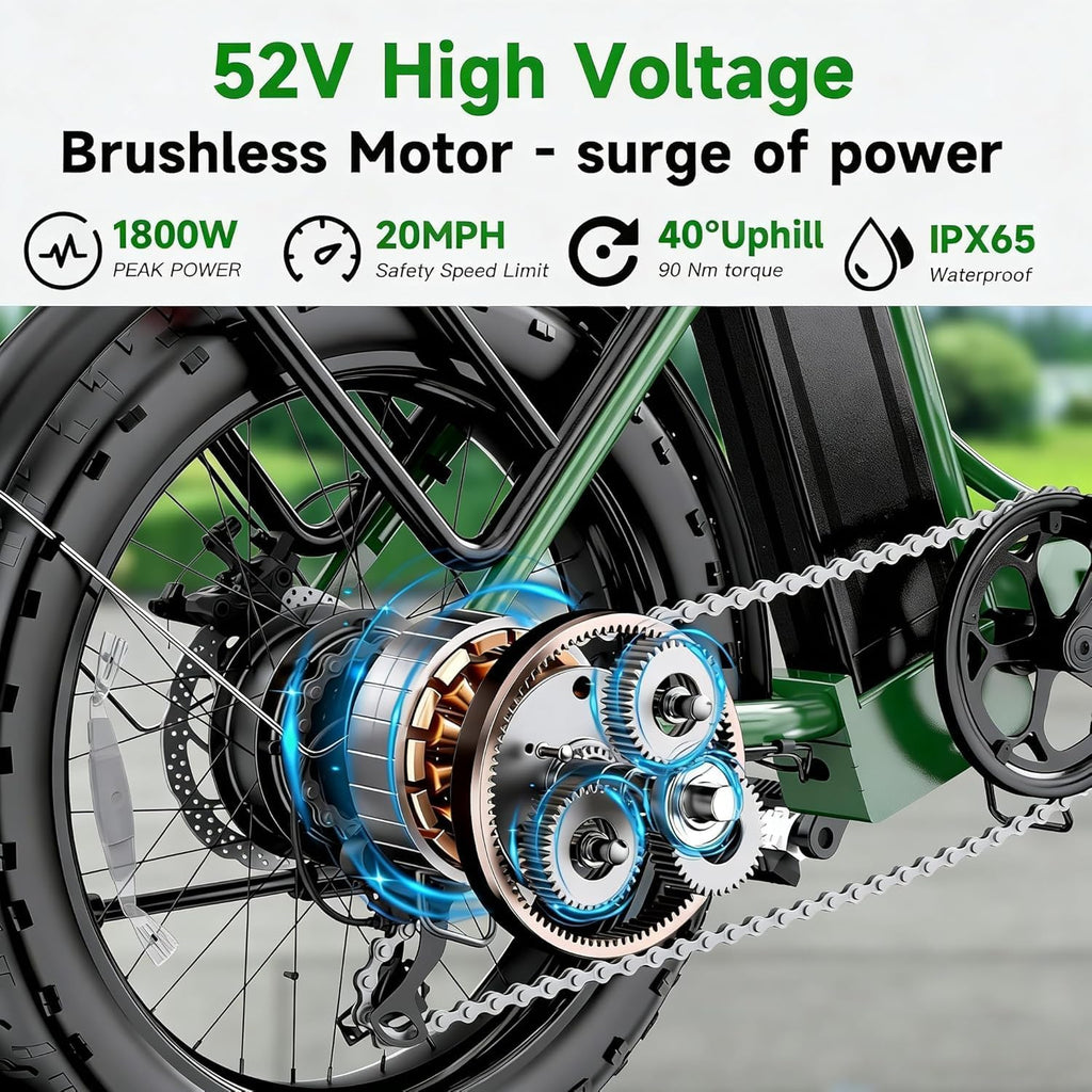 1800W Electric Bike for Adults, 86 Miles Long Range Foldable Ebike | 52V18.2AH Removable Battery