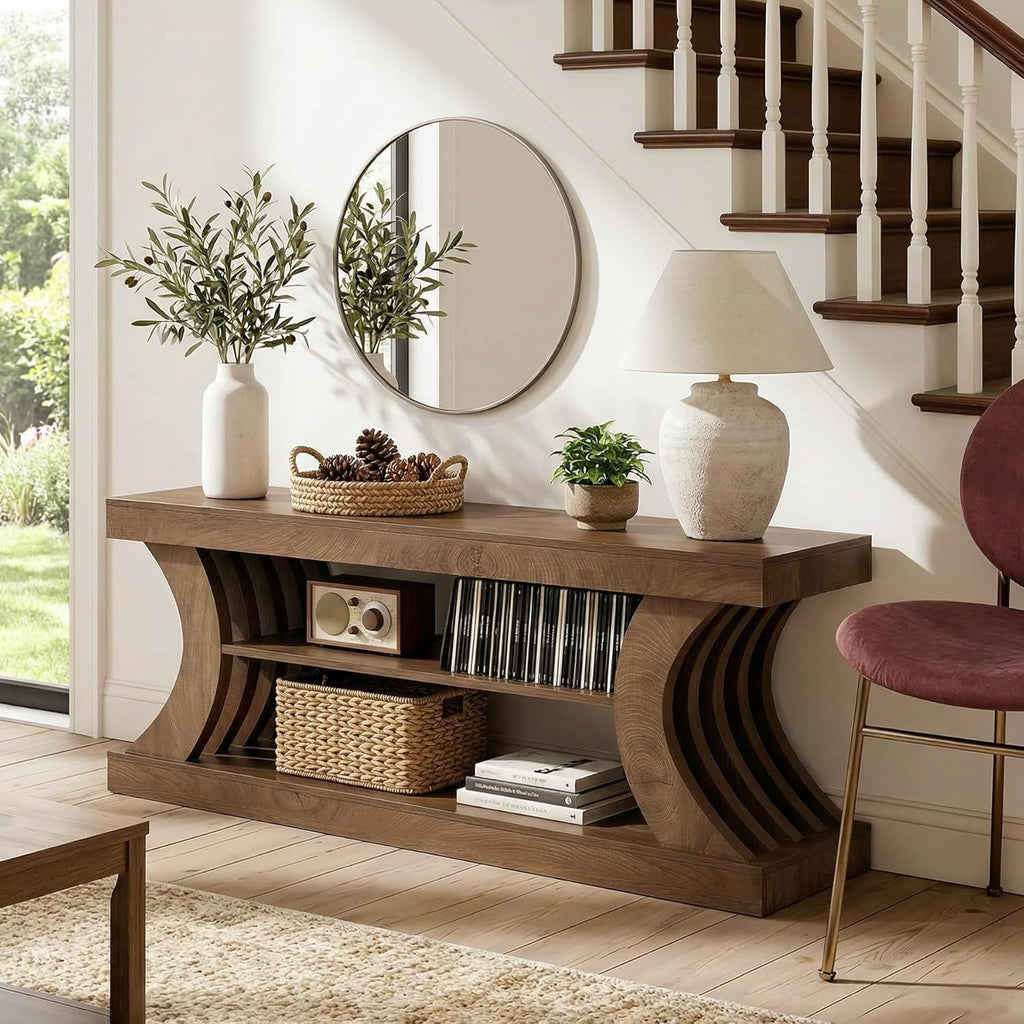 Tribesigns 63-Inch Farmhouse Entryway Console Table with Storage