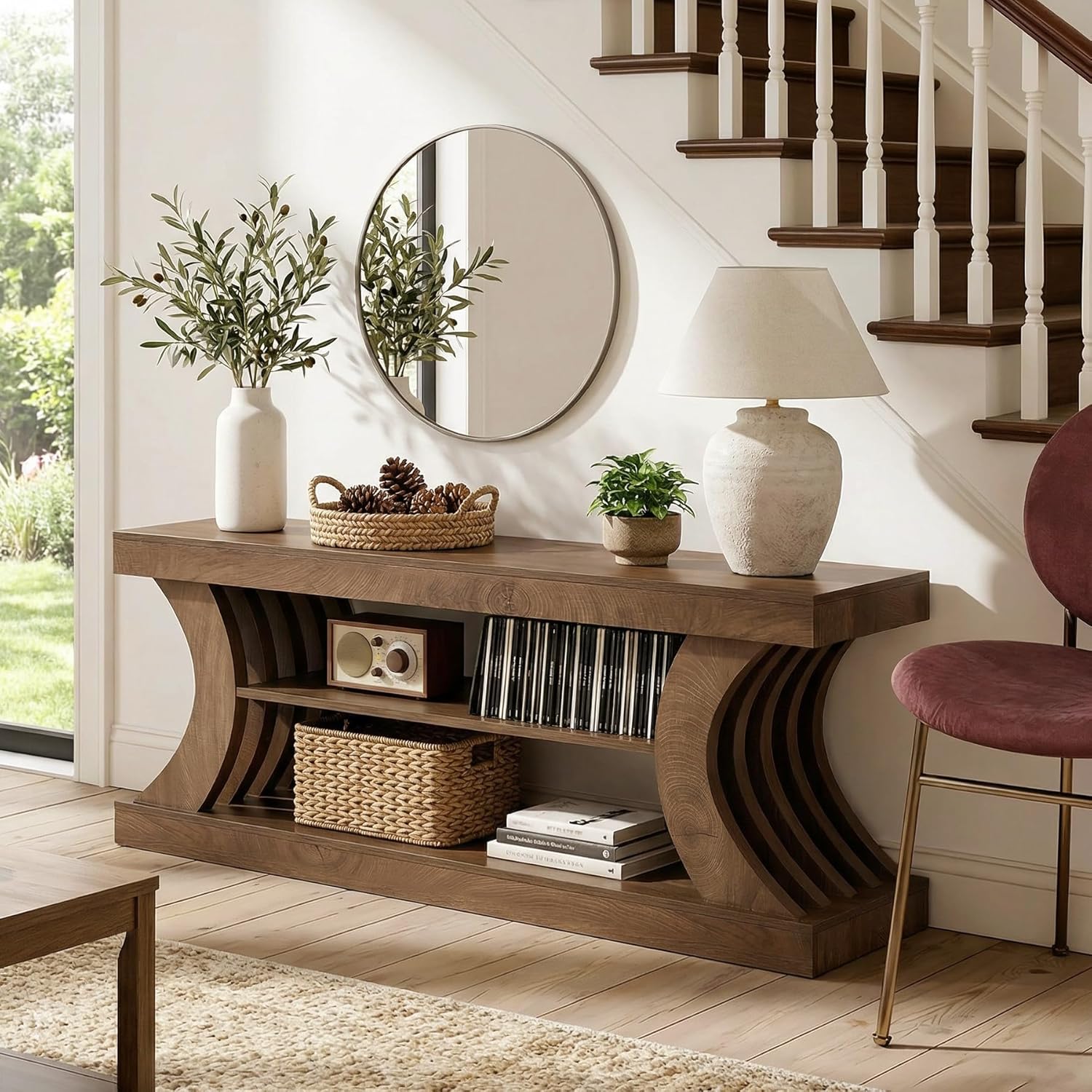Tribesigns 63-Inch Farmhouse Entryway Console Table with Storage