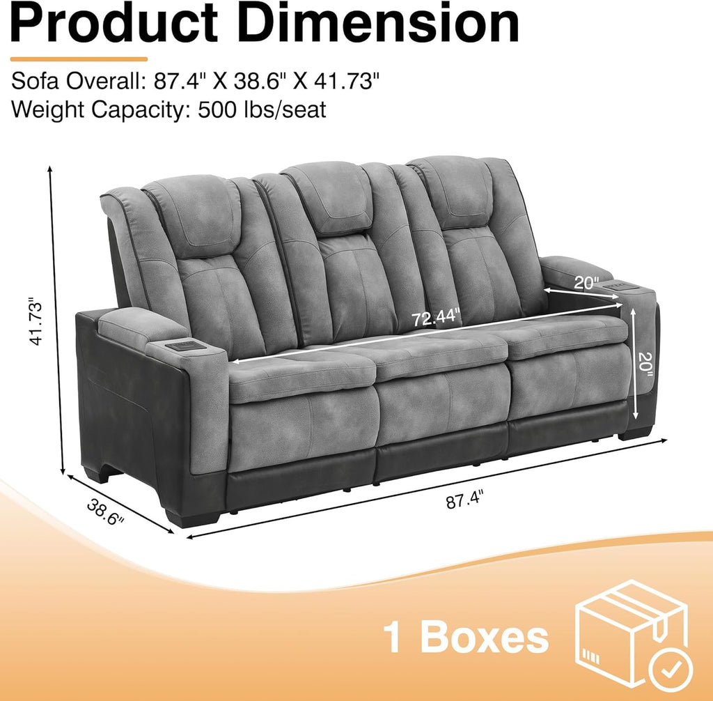 THSUPER Power Microfiber Reclining Sofa, Home Theater Seating Recliner Couch