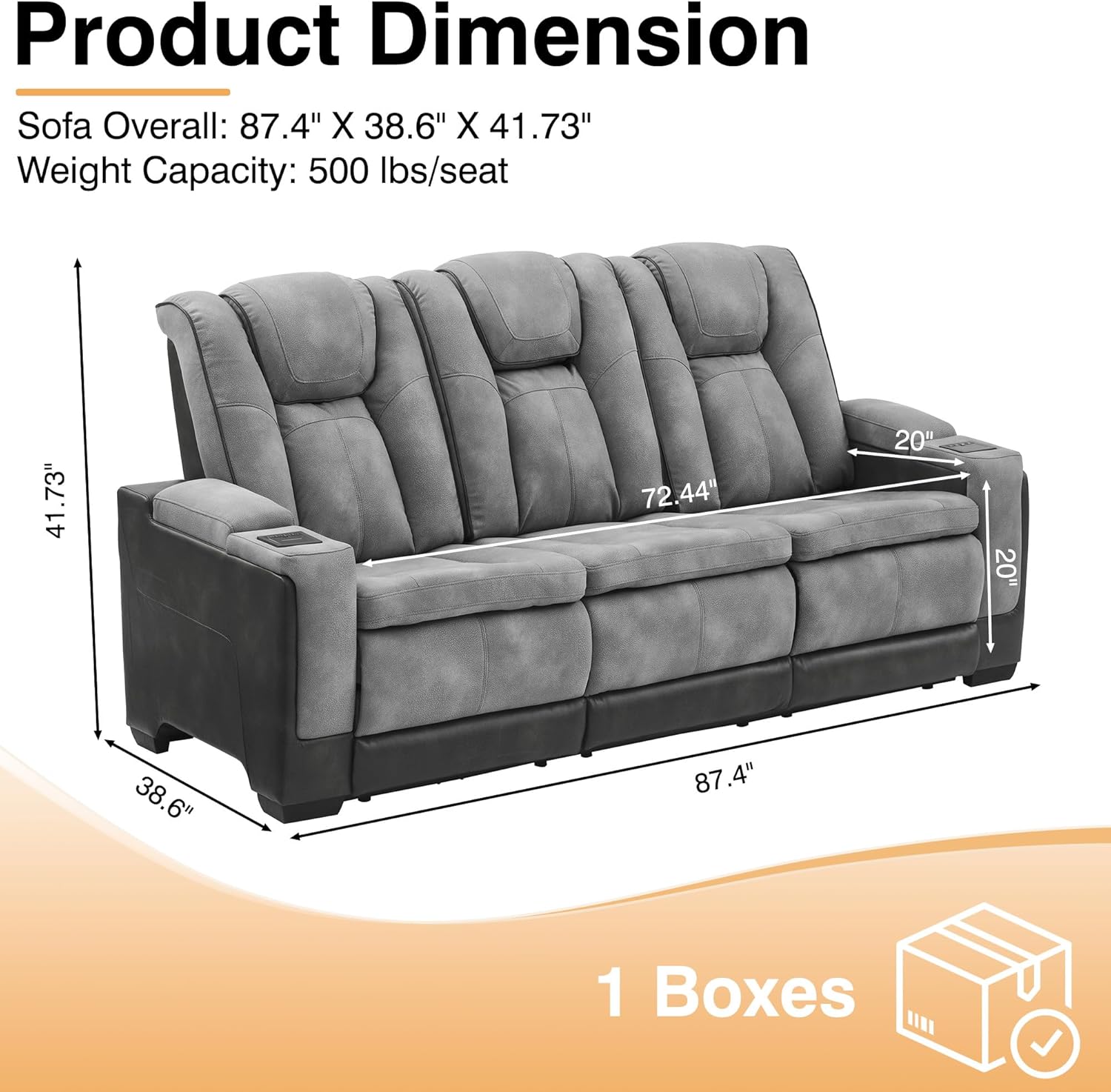 THSUPER Power Microfiber Reclining Sofa, Home Theater Seating Recliner Couch