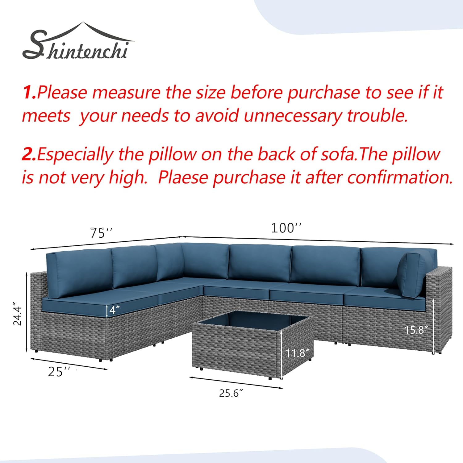 7 Piece Outdoor Patio Furniture Set,Silver PE Rattan Wicker Sectional Sofa, All Weather Conversation Set with Washable Cushions