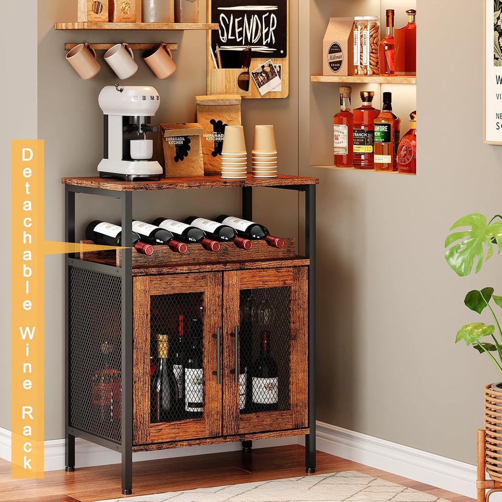 X-cosrack Wine Bar Rack Cabinet with Detachable Wine Rack, Coffee Barwith Glass Holder