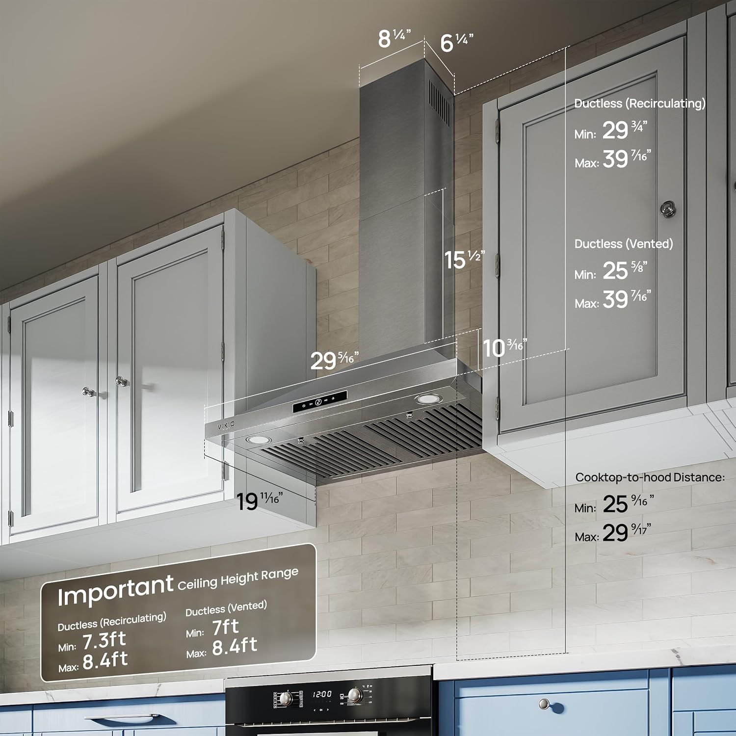 Wall Mount Range Hood 30 inch, 580 CFM, Ducted/Ductless Convertible, Stainless Steel