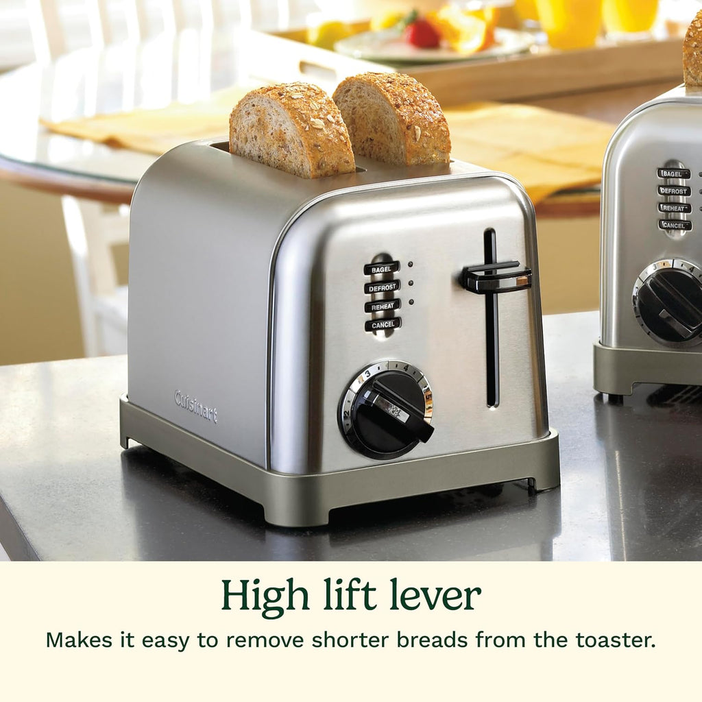 Cuisinart CPT-160P1 Metal Classic 2-Slice Toaster, Brushed Stainless Steel, 6 Shade Settings, 1.5" Wide