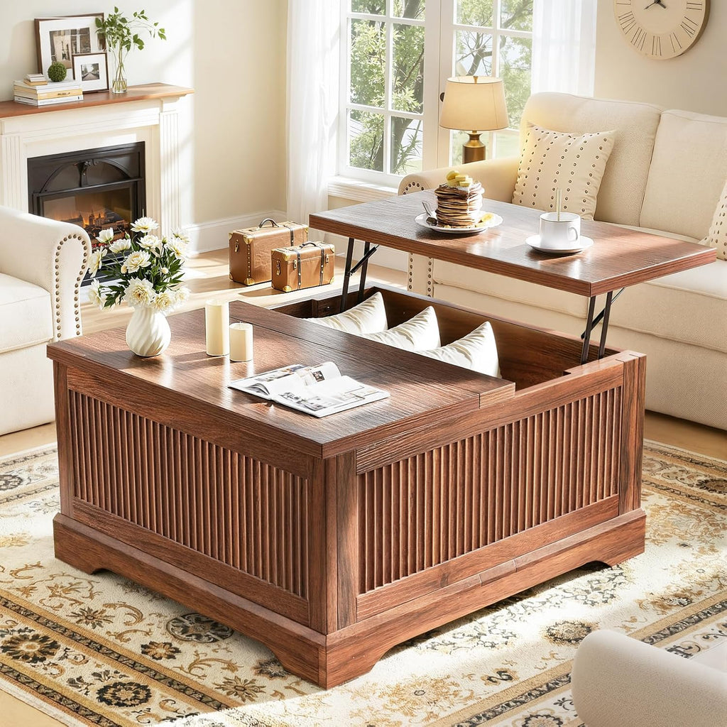 Lift Top Coffee Table with Storage, Fluted Coffee Tables with Lifting Top